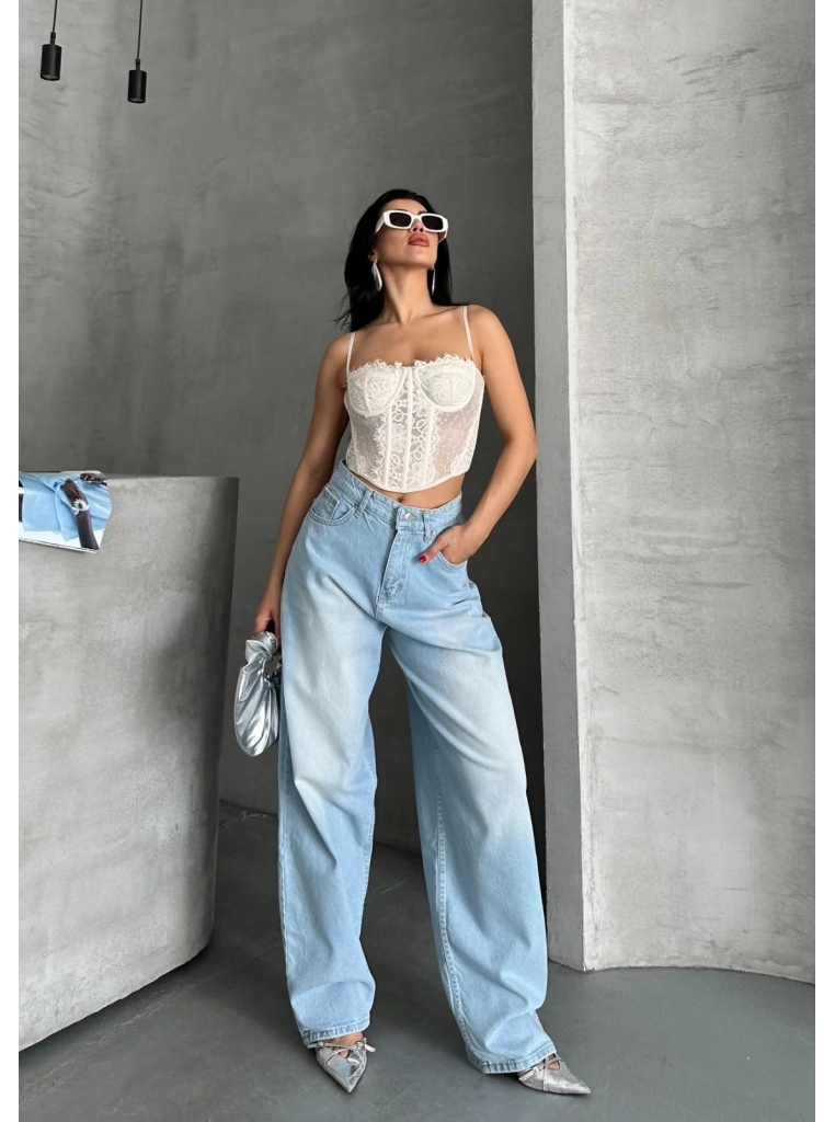 Baggy süper taş bıyık yıkama buz mavi d2007