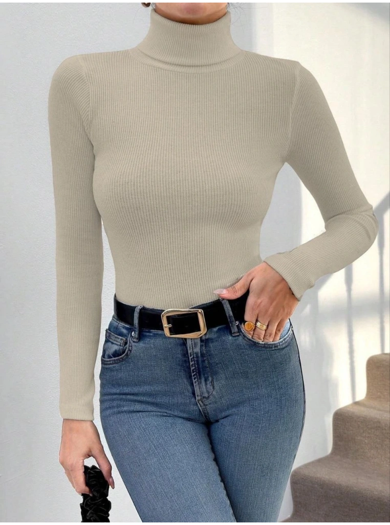 Balıkçı yaka dar kesim kaşkorse kazak bej w3103