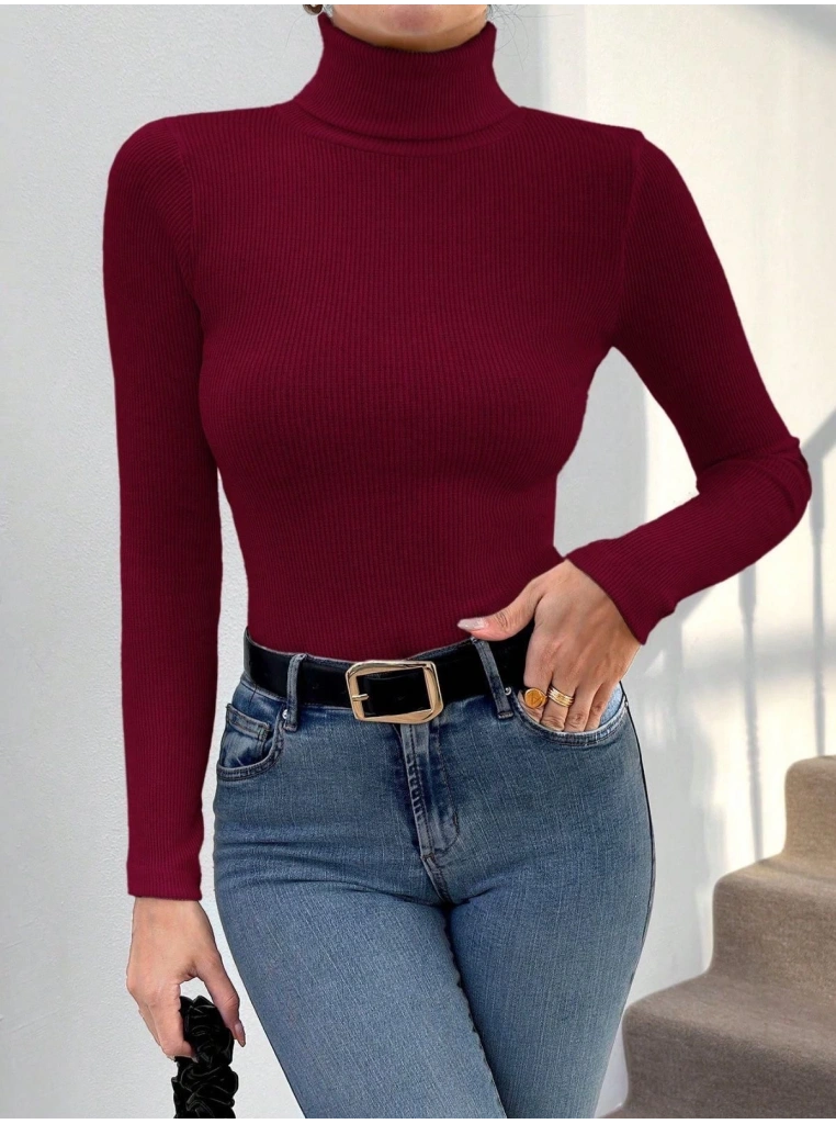 Balıkçı yaka dar kesim kaşkorse kazak Bordo