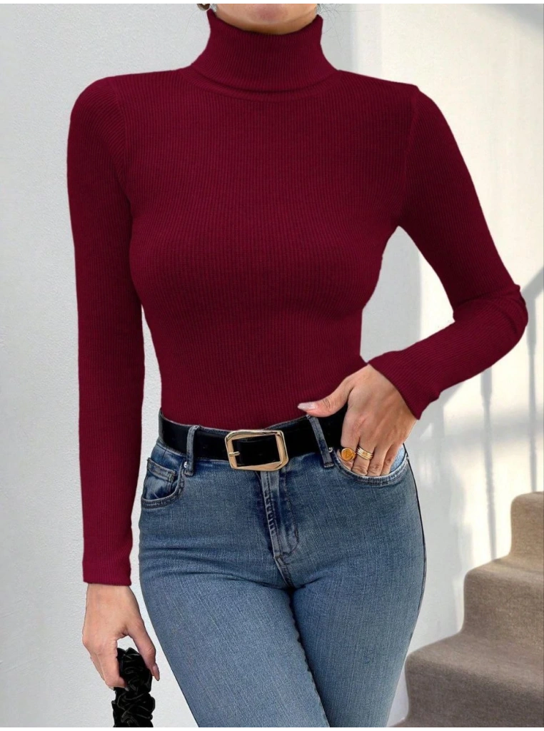 Balıkçı yaka dar kesim kaşkorse kazak bordo w3103