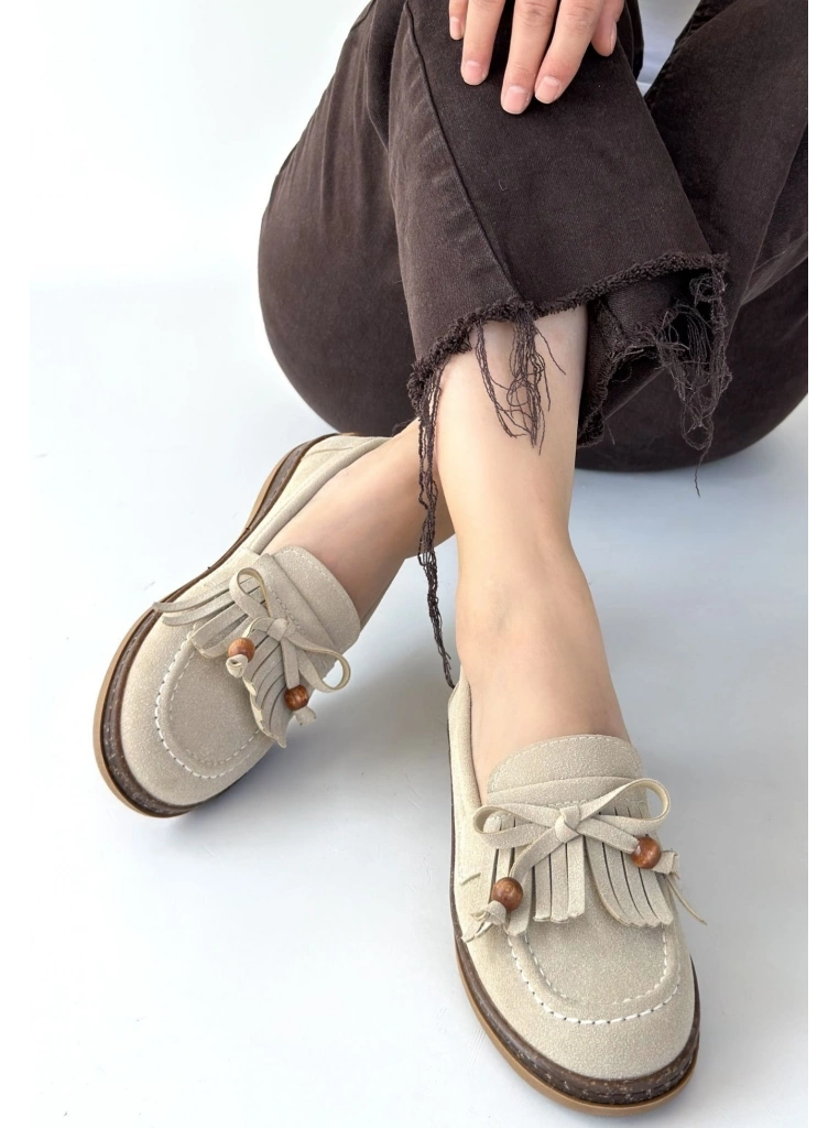 Boriy Bej Deri Tozu Süet Babet Ayakkabı