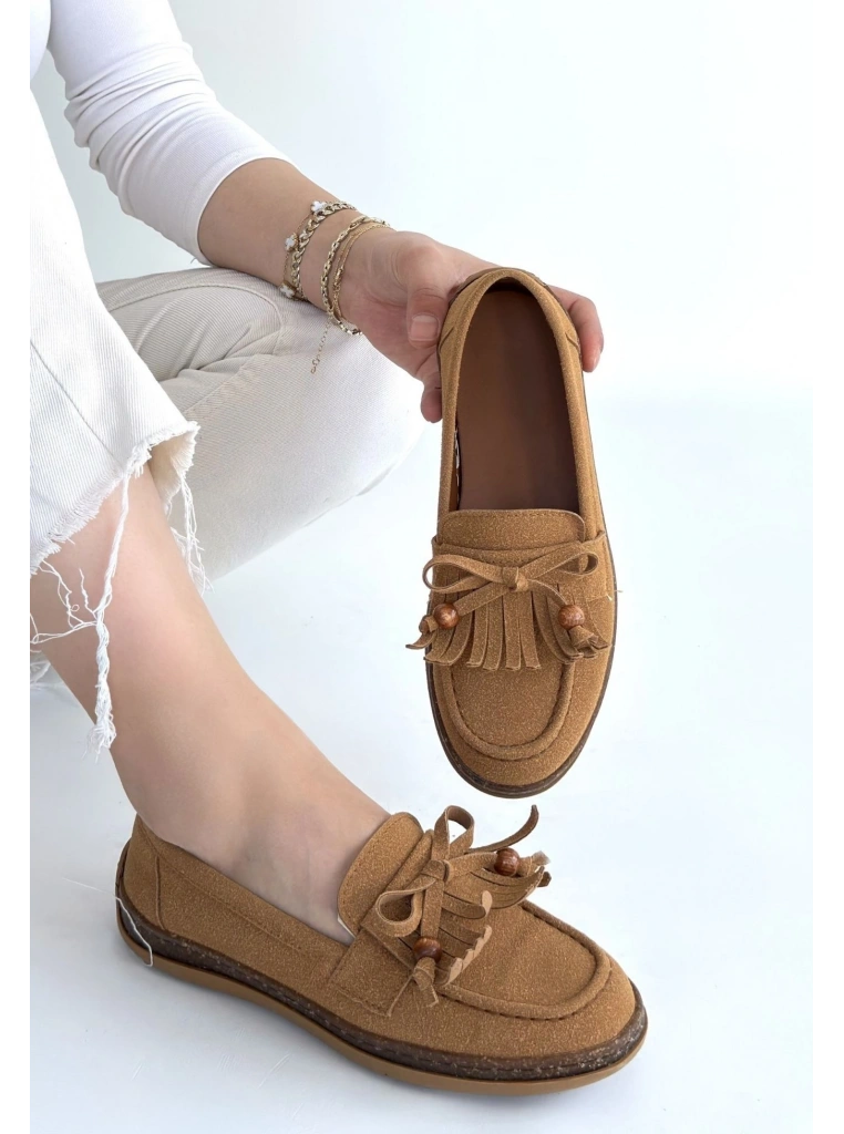 Boriy Taba Deri Tozu Süet Babet Ayakkabı