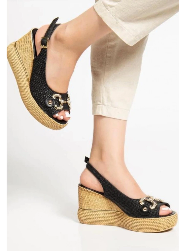 Caver Siyah Cilt Dolgu Topuk Sandalet