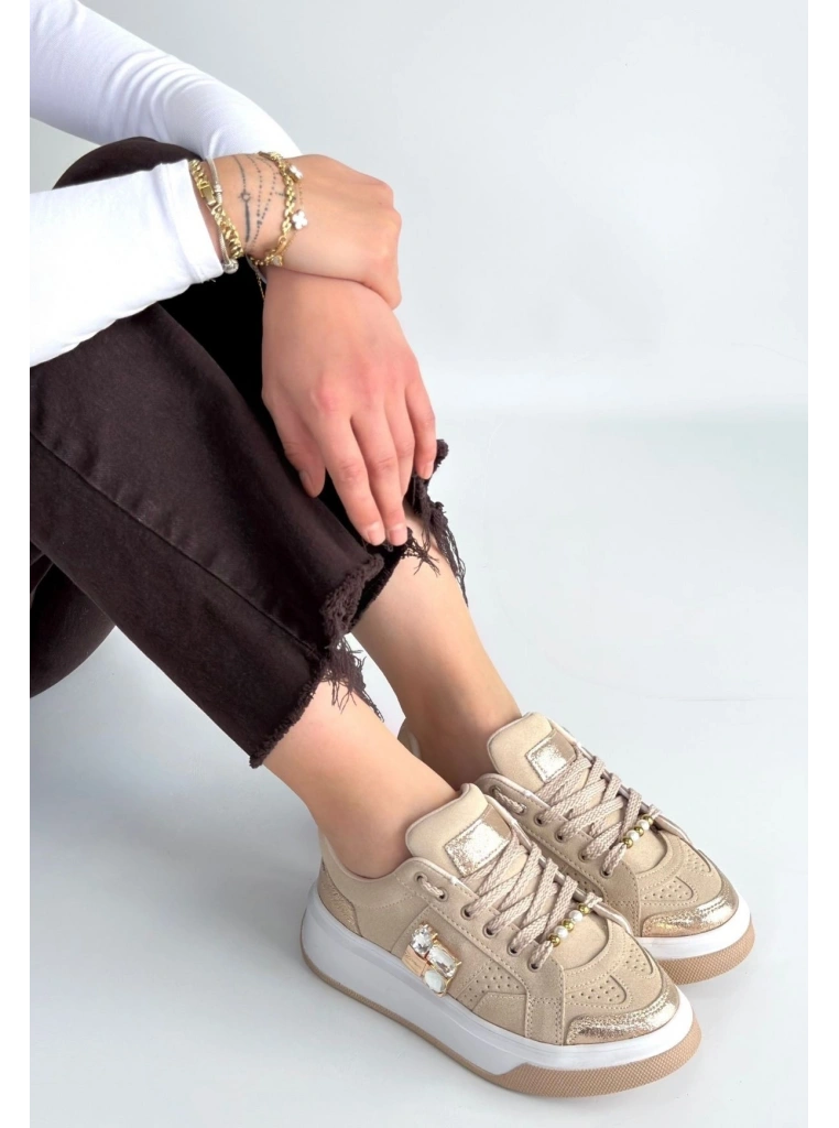 Ceans Bej Süet Bağcıklı Spor Ayakkabı