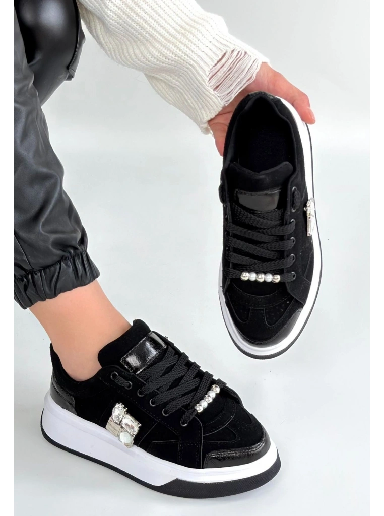 Ceans Siyah Süet Bağcıklı Spor Ayakkabı