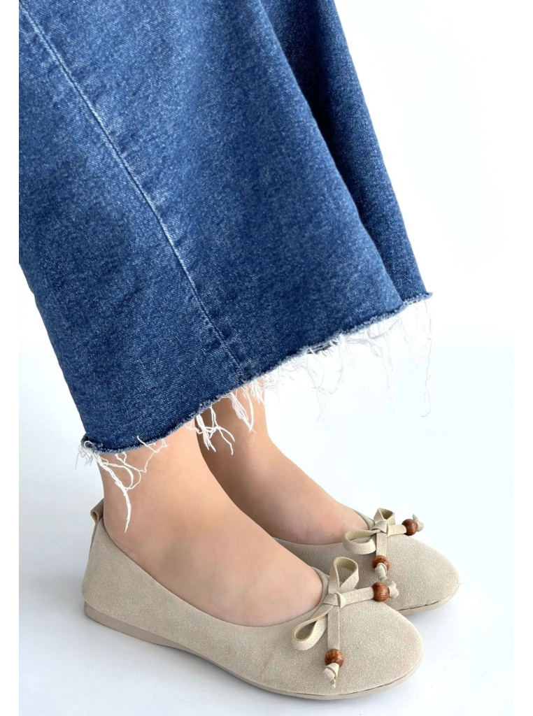 Cear Bej Deri Tozu Süet Babet Ayakkabı