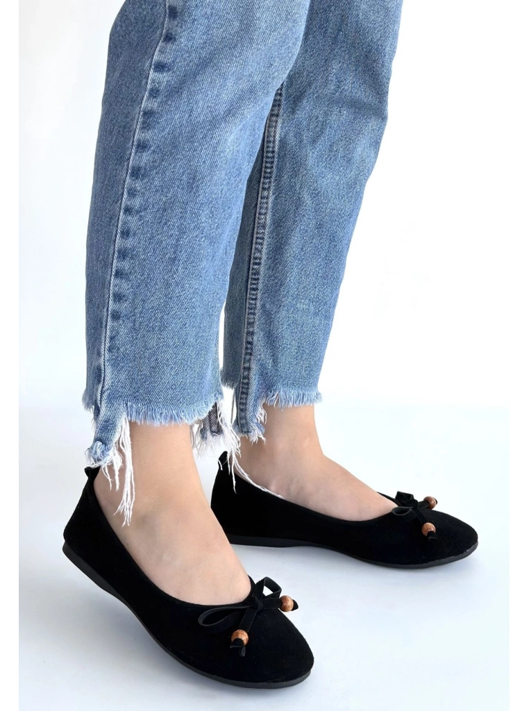 Cear Siyah Deri Tozu Süet Babet Ayakkabı