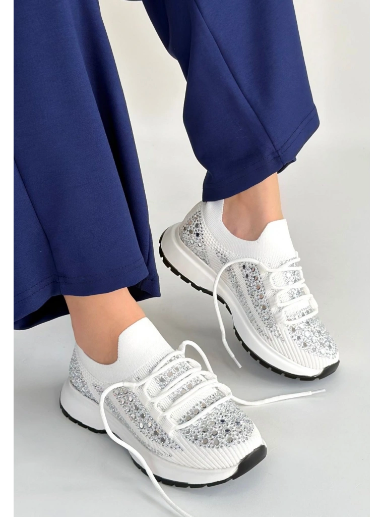 Ceas Beyaz Triko Bağcıklı Spor Ayakkabı