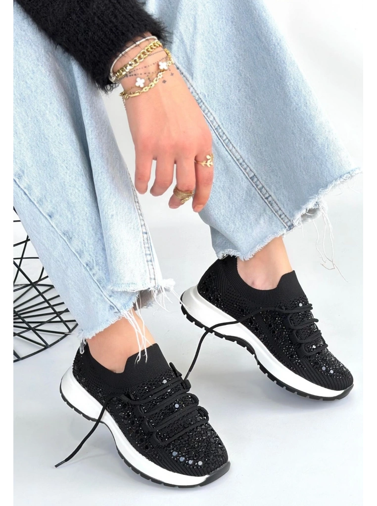Ceas Siyah Triko Bağcıklı Spor Ayakkabı