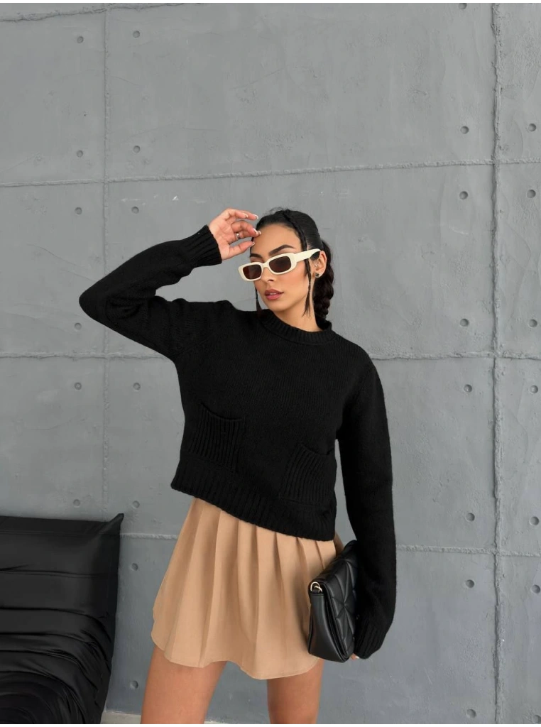 Cepli triko kazak siyah