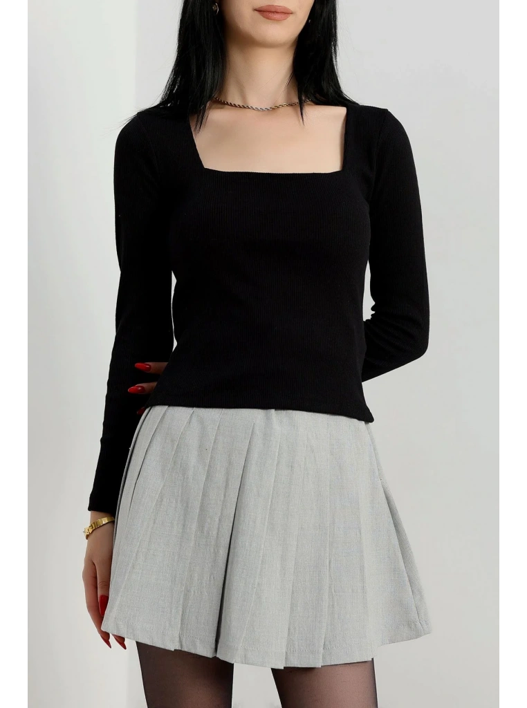 Çerçeve yaka kaşkorse bluz siyah