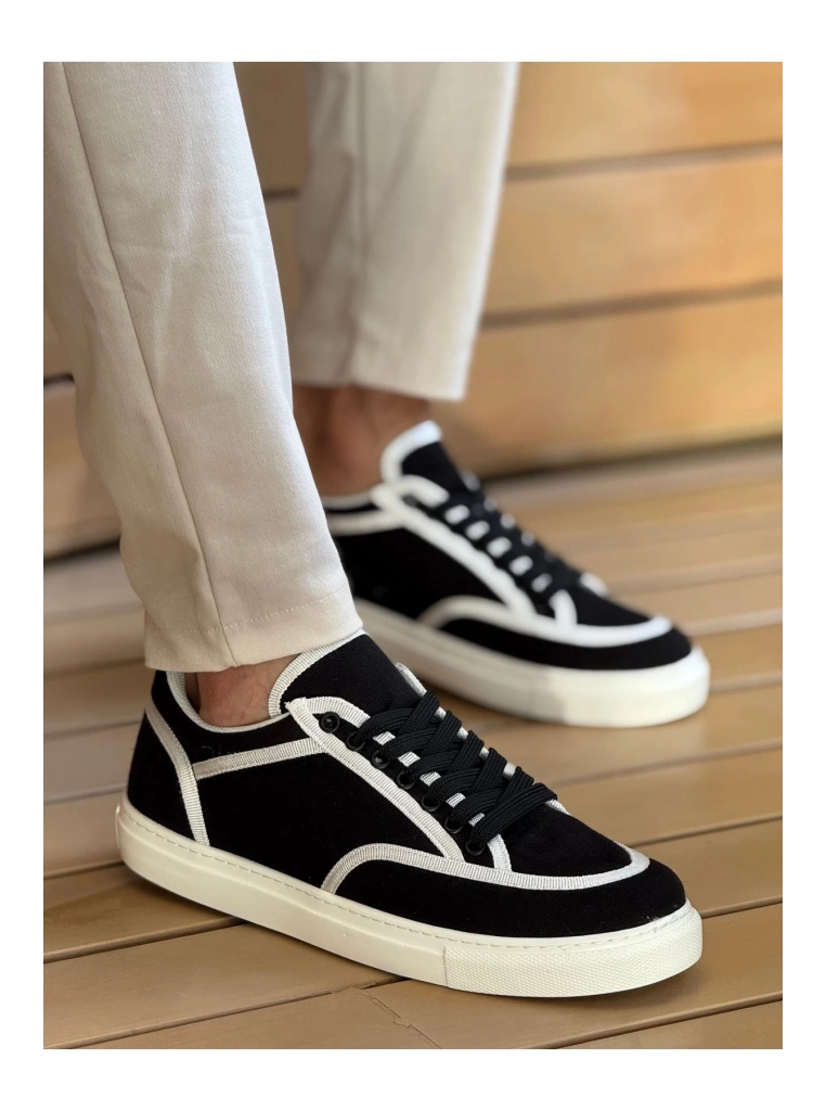 CH2505 - Keten Erkek Ayakkabı SİYAH - BEYAZ