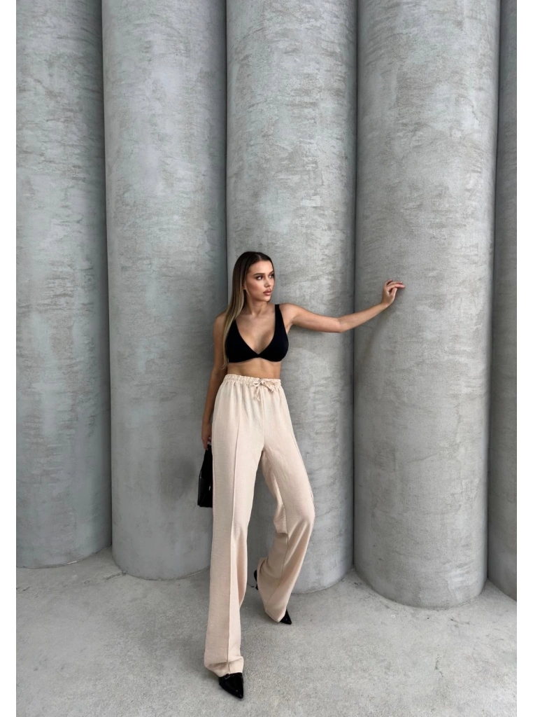 Çımalı keten pantolon