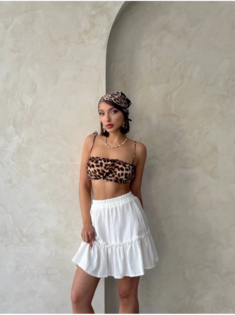 Çingene keten etek beyaz s24808