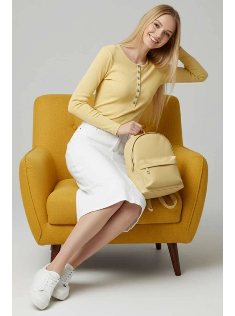 Çıtçıt Detaylı Bluz Sarı T4343