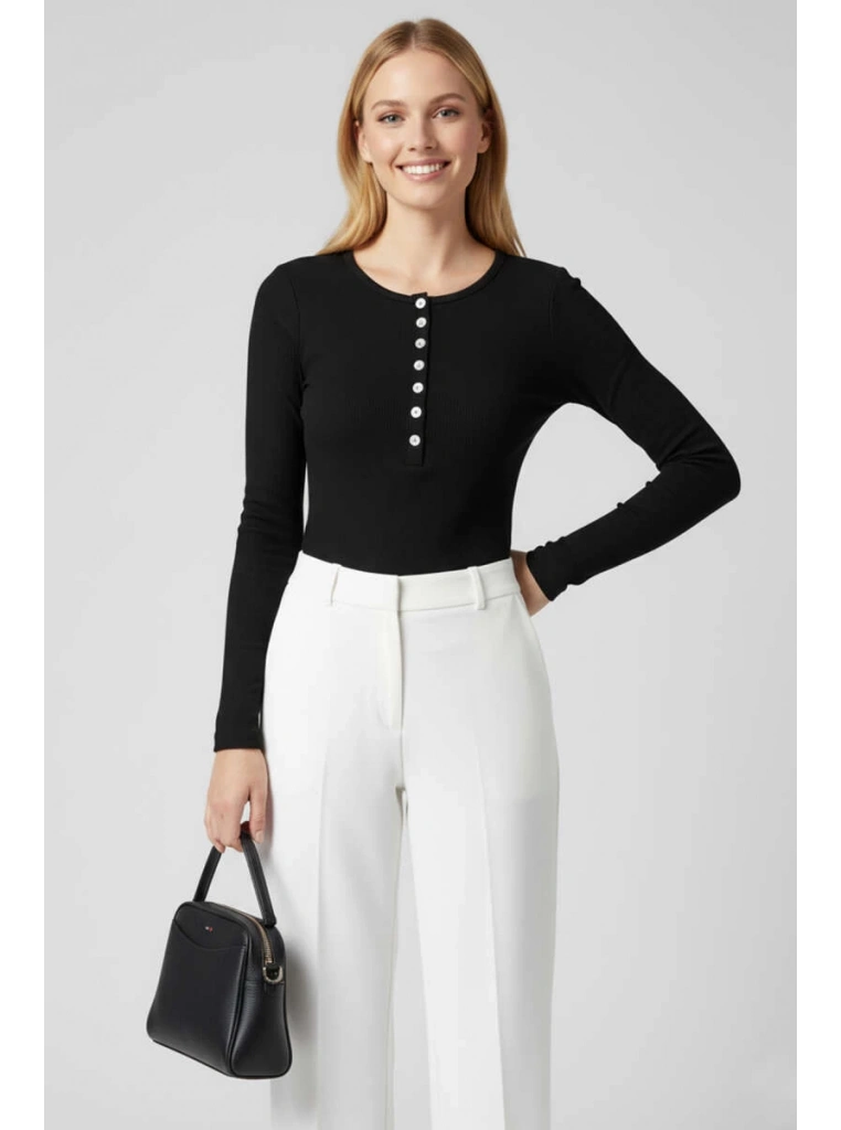 Çıtçıt Detaylı Bluz Siyah T4343