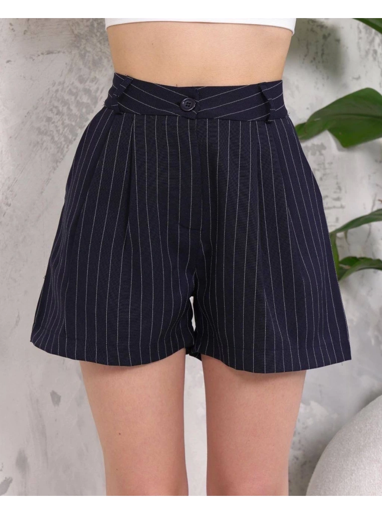 Çizgili düğmeli şort siyah s2551251