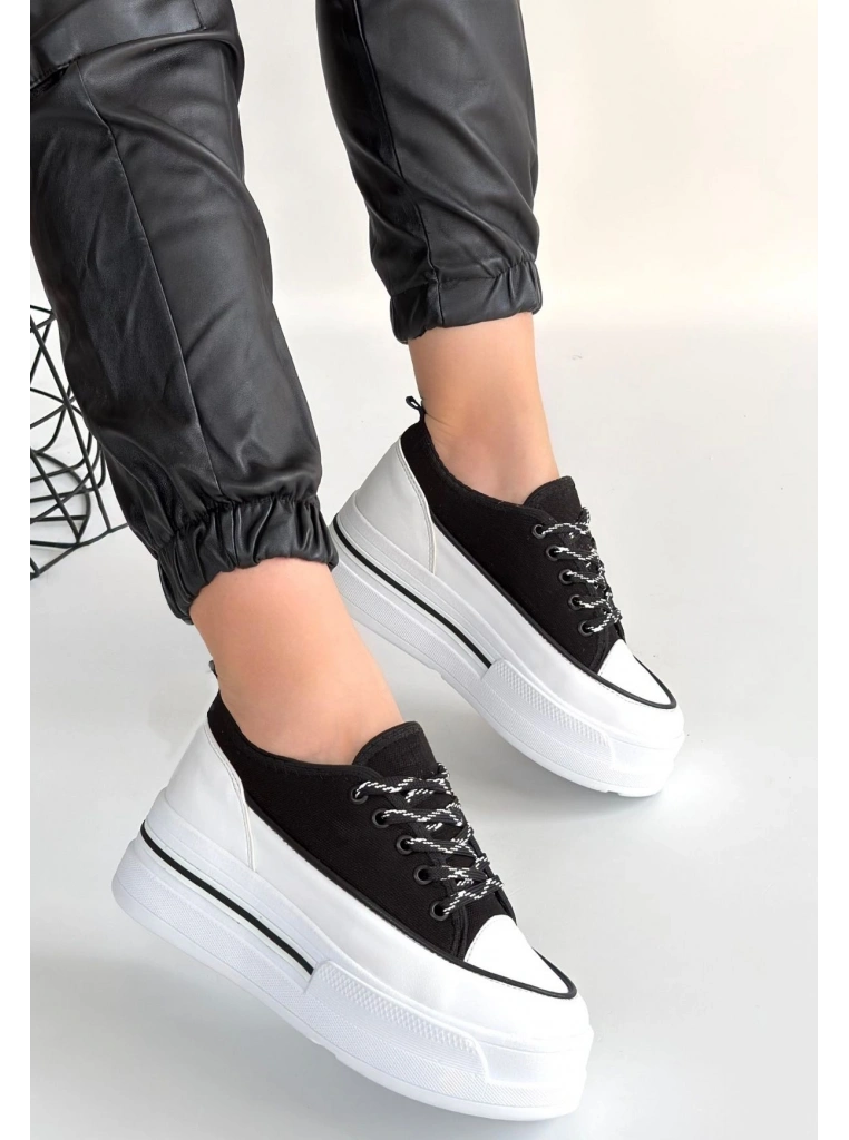 Dalen Siyah Keten Bağcıklı Spor Ayakkabı