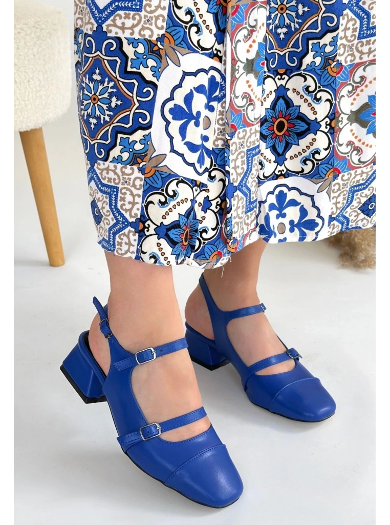 Doran Mavi Cilt Topuklu Ayakkabı