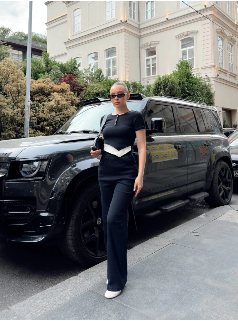 Düğme yakalı siyah alt üst takım s3943