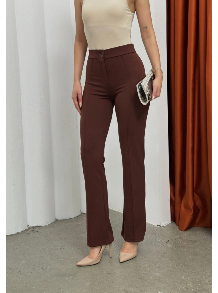 Düğmeli Palazzo pantolon kahve p170091