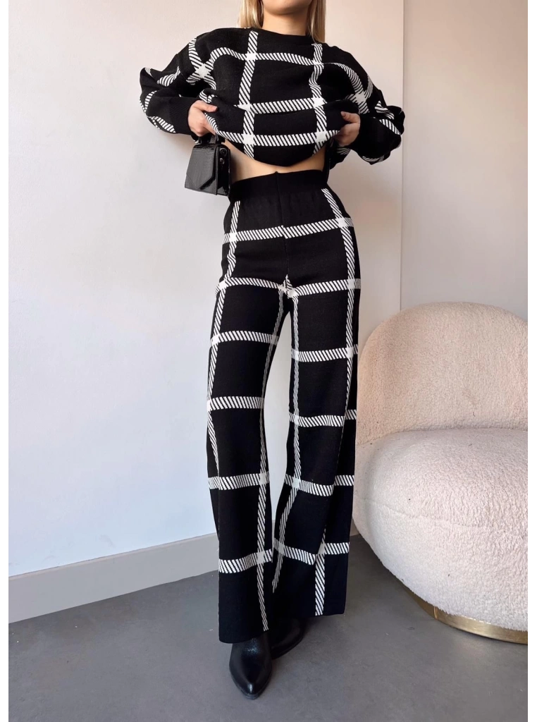 Ekoseli triko takım siyahbeyaz