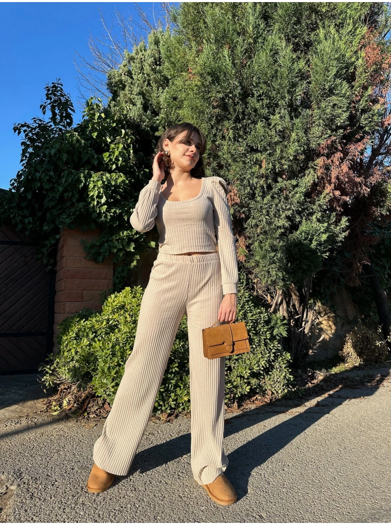 Fitilli prenses kol alt üst takım bej