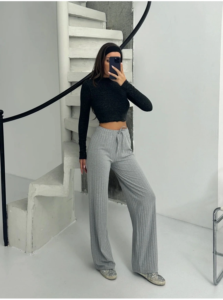 Fitilli şardonlu pantolon gri a4058