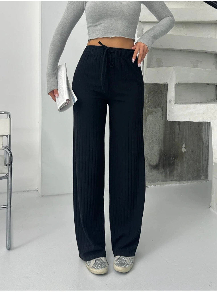 Fitilli şardonlu pantolon siyah a4058