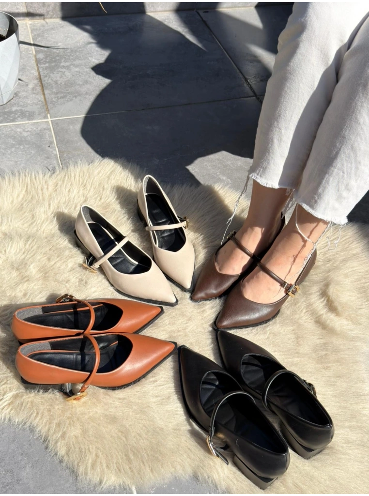 Galye Bej Cilt Topuklu Ayakkabı