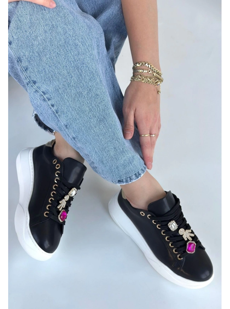 Gane Siyah Cilt Bağcıklı Spor Ayakkabı