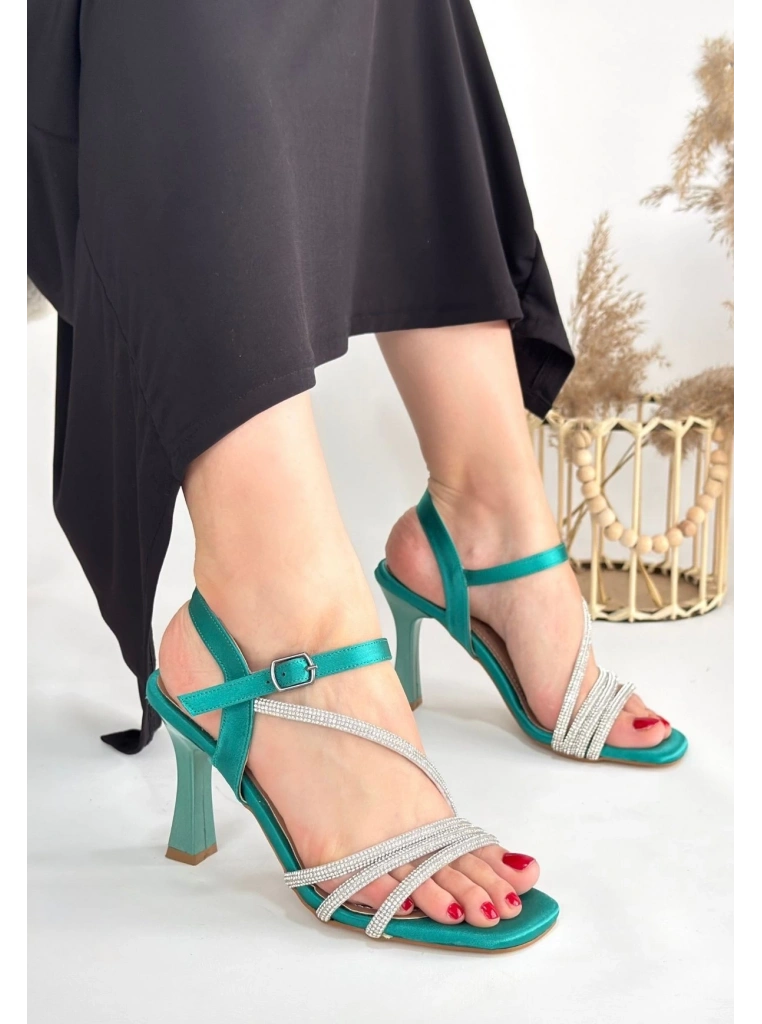 Gloria Yeşil Saten Topuklu Ayakkabı