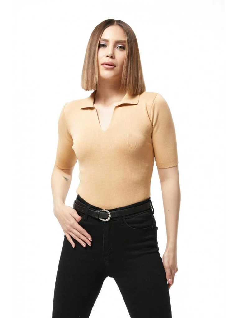 Gömlek yaka yazlık triko bluz