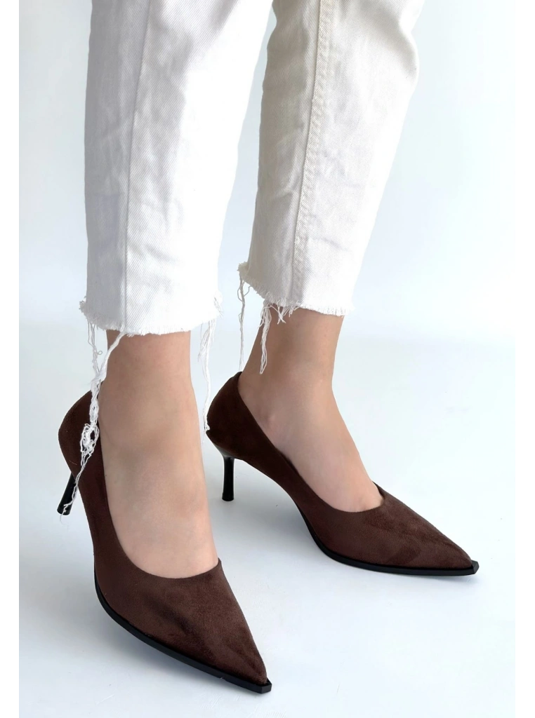 Gute Kahverengi Süet Topuklu Ayakkabı