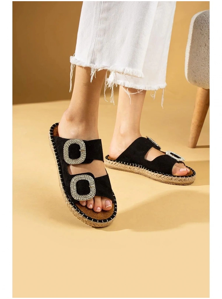 Hertas Siyah Nubuk Tokalı Terlik