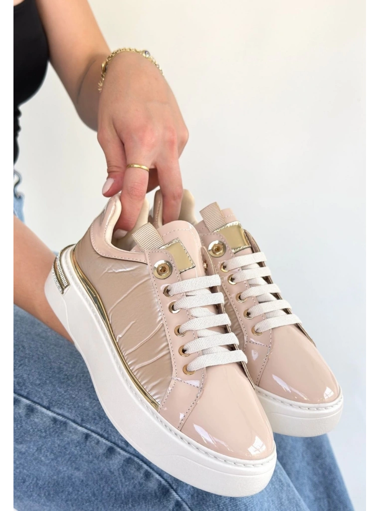 Hley Bej Rugan Paraşüt Detaylı Bağcıklı Spor Ayakkabı