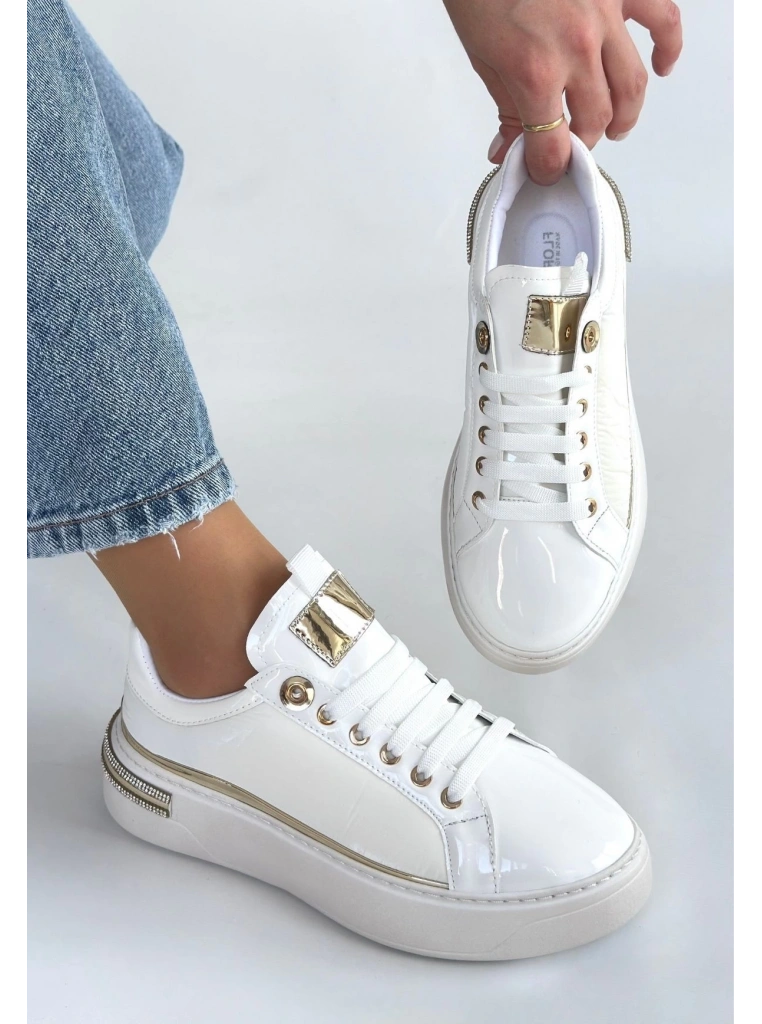 Hley Beyaz Rugan Paraşüt Detaylı Bağcıklı Spor Ayakkabı