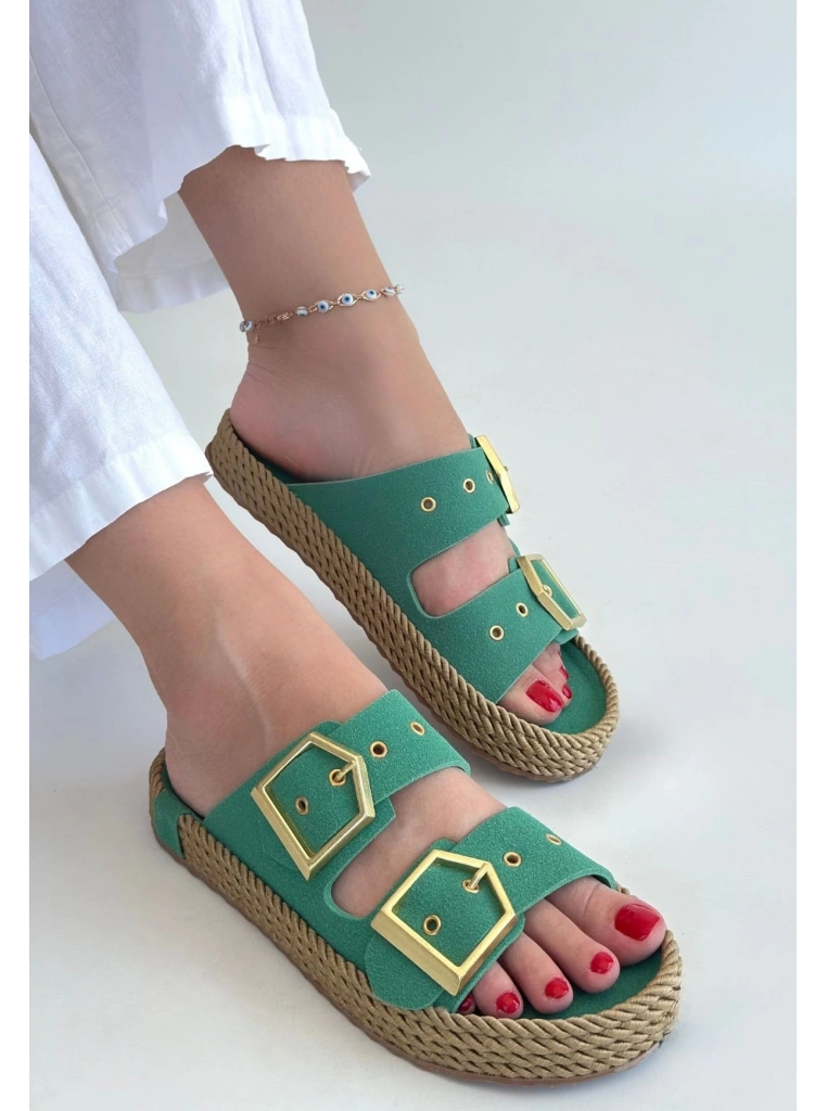 İces Yeşil Nubuk Terlik