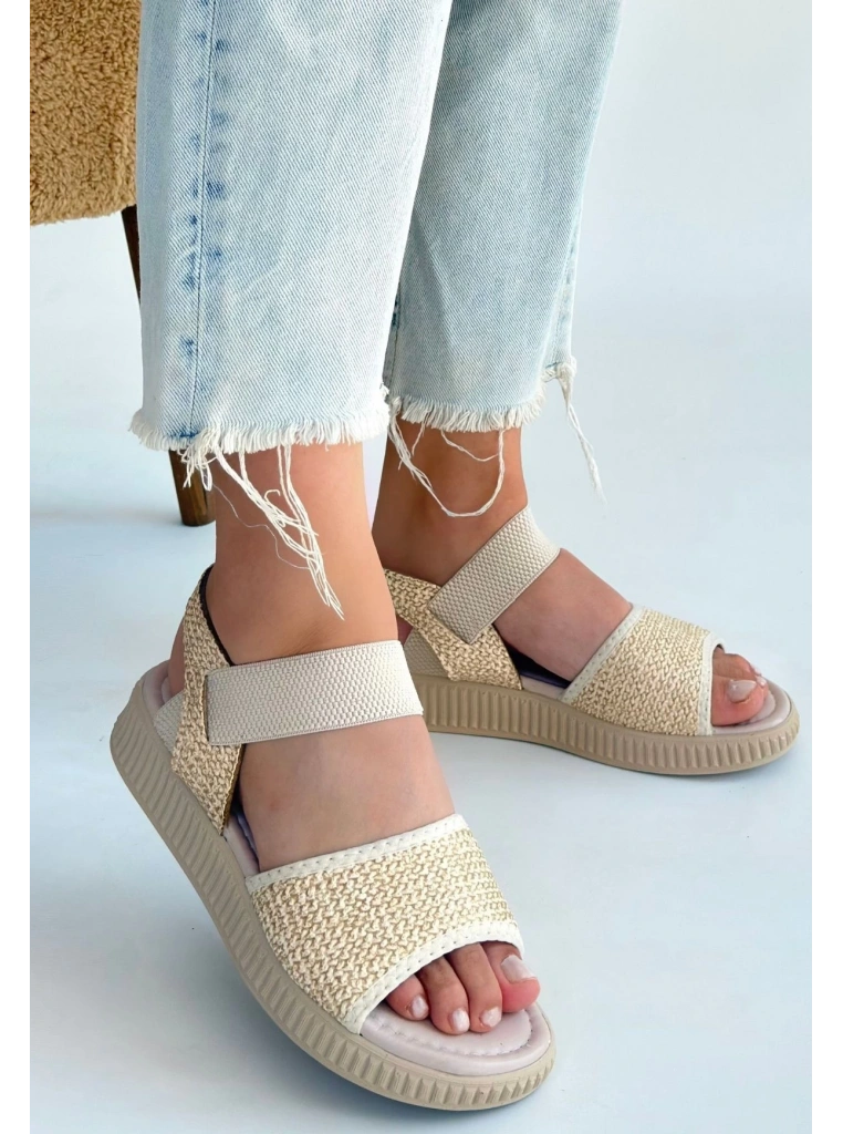 Jake Bej Hasır Cilt Sandalet