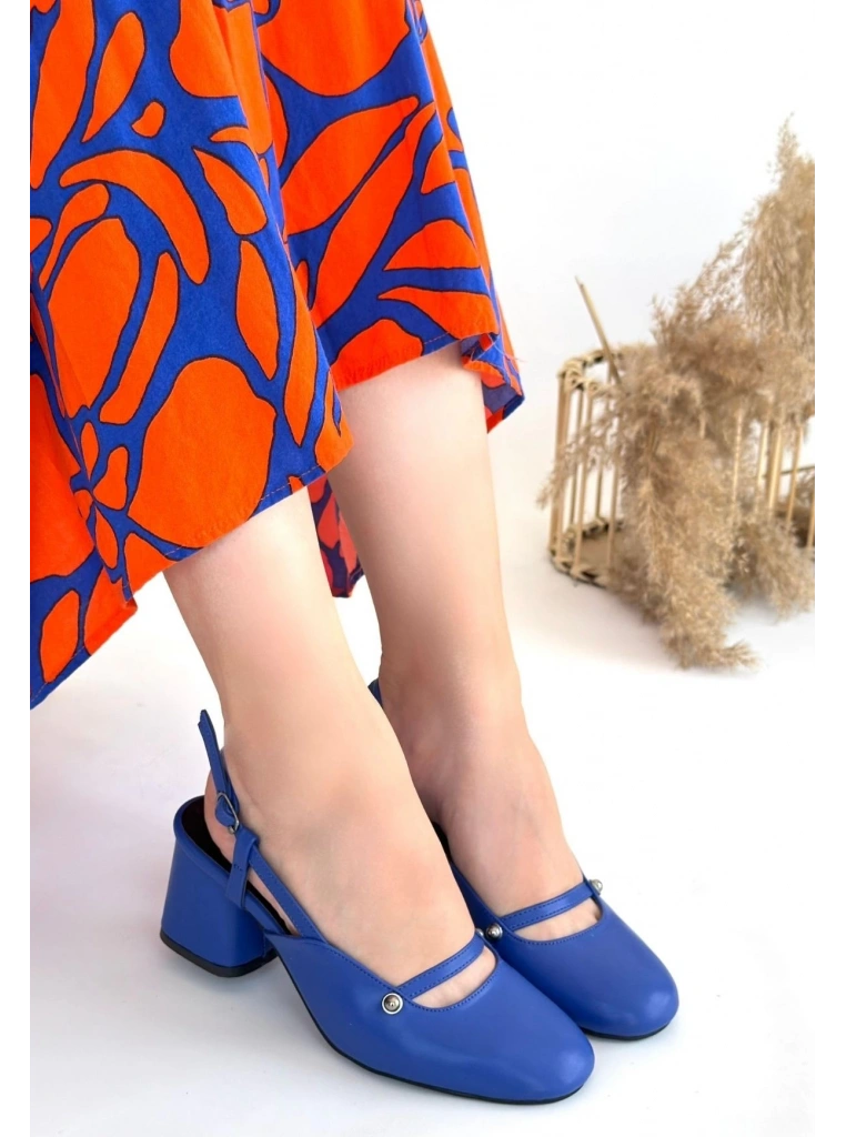 Jecci Mavi Cilt Topuklu Ayakkabı