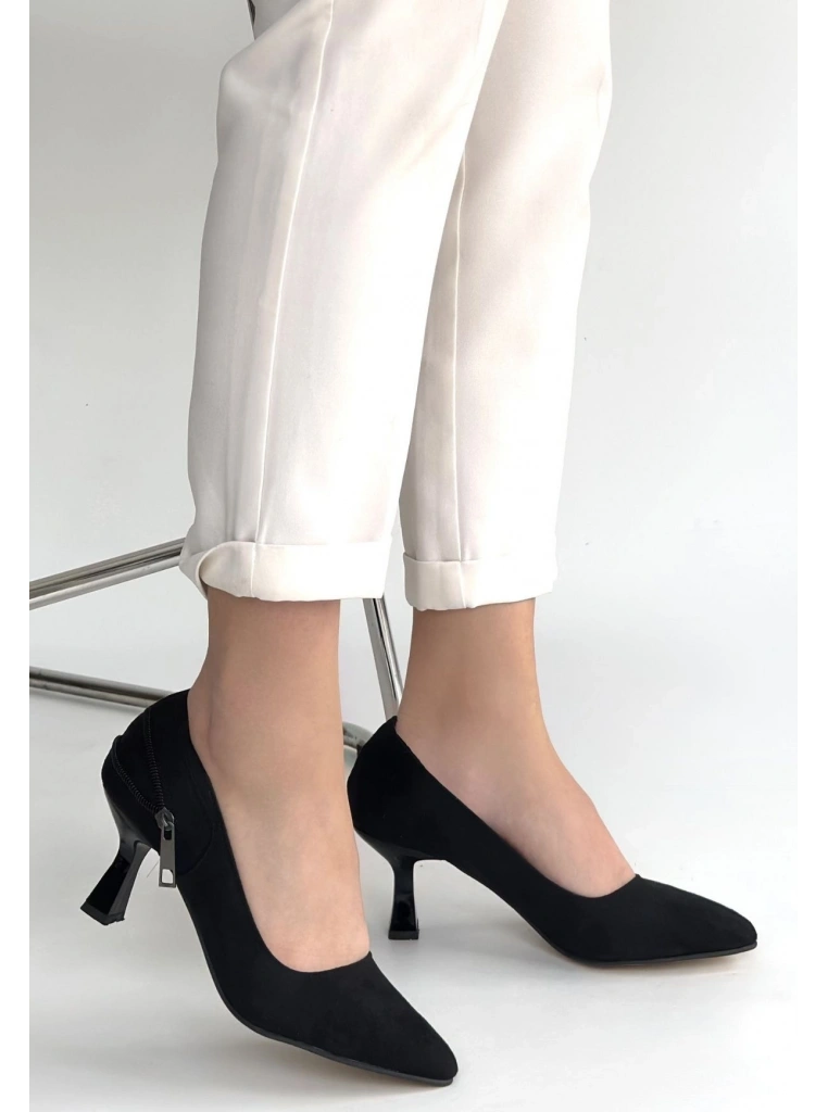 Jedi Siyah Süet Topuklu Ayakkabı