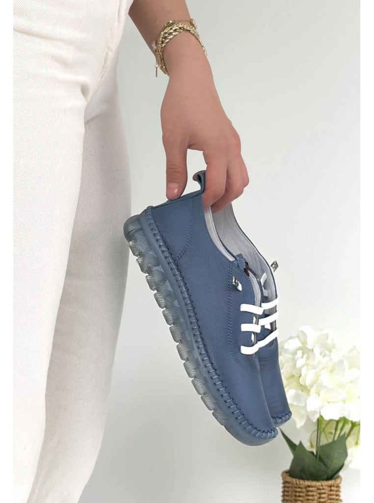 Jiten Mavi Deri Bağcıklı Spor Ayakkabı