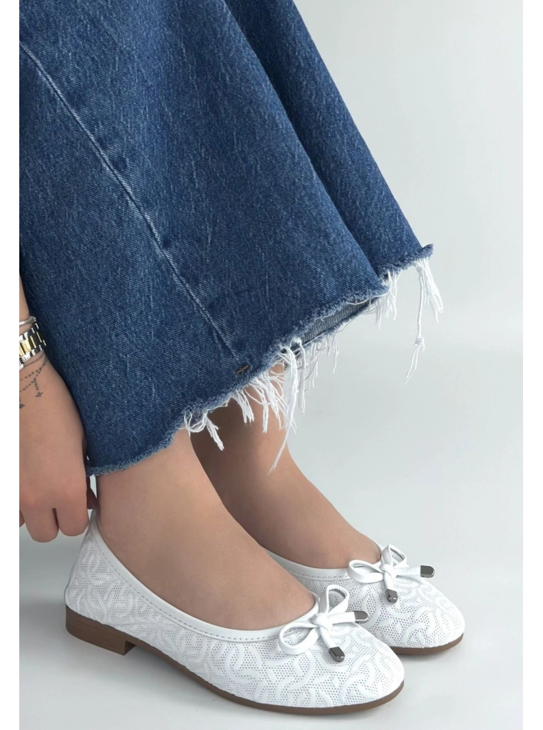 Jnues Beyaz Deri Babet Ayakkabı