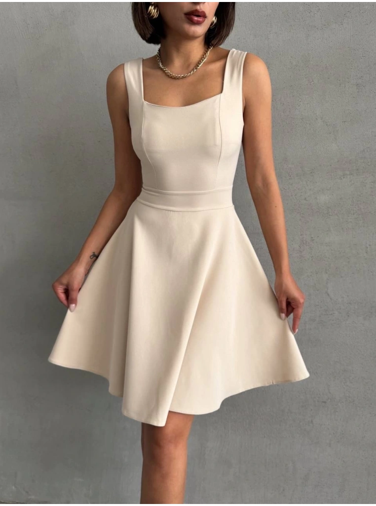 Kadın kare yaka kısa elbise s251188