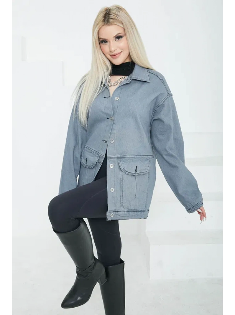 Kadın Oversize Körüklü Cep Kot