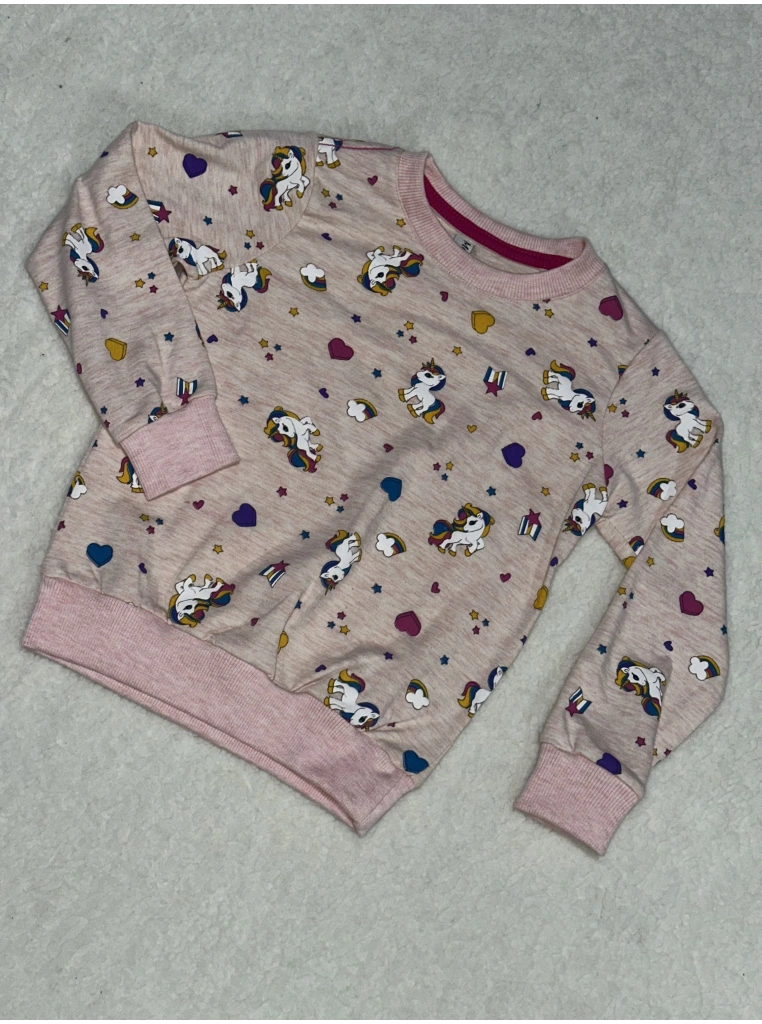 Karakter kalpli baskılı pembe kız çocuk bisiklet yaka sweatshirt