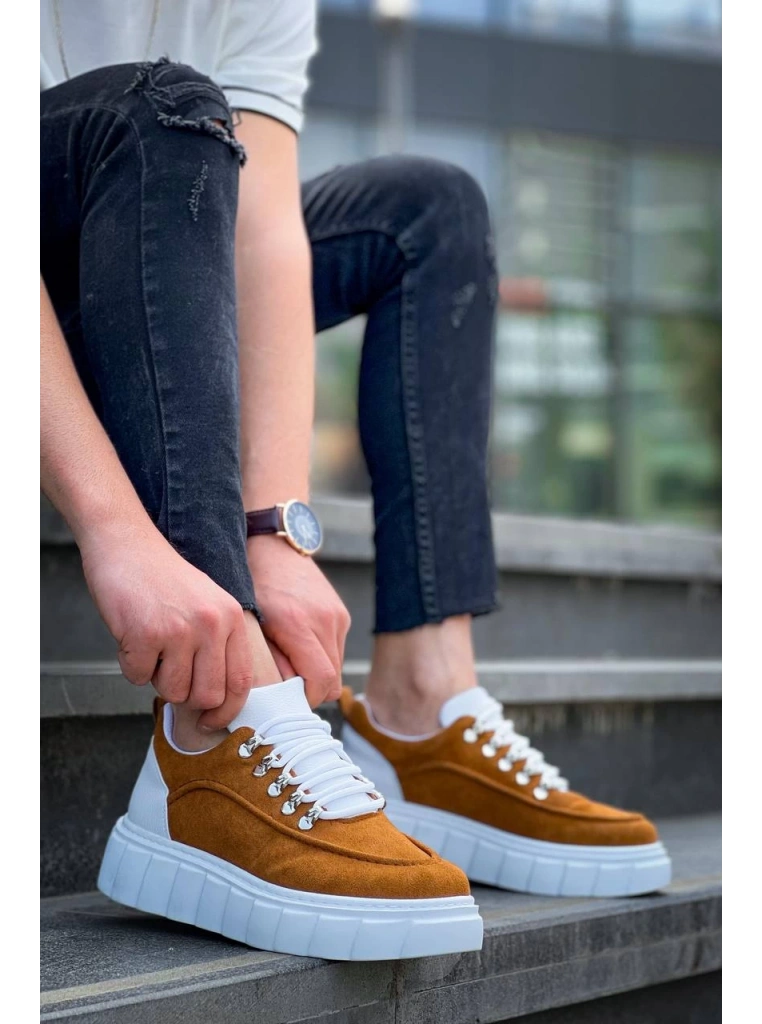 KB-X10 Kuback Taba Süet Beyaz Yüksek Taban Günlük Spor Ayakkabı