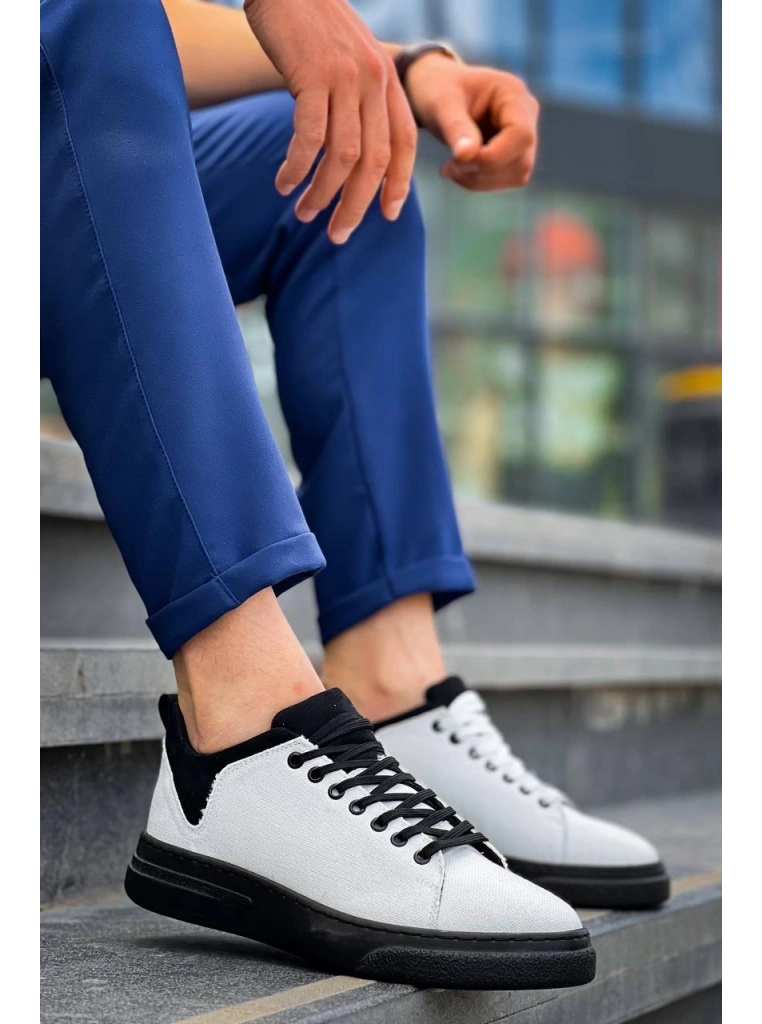 KB-X204 Kuback Beyaz Siyah Keten Siyah Yüksek Taban Günlük Erkek Spor Ayakkabı