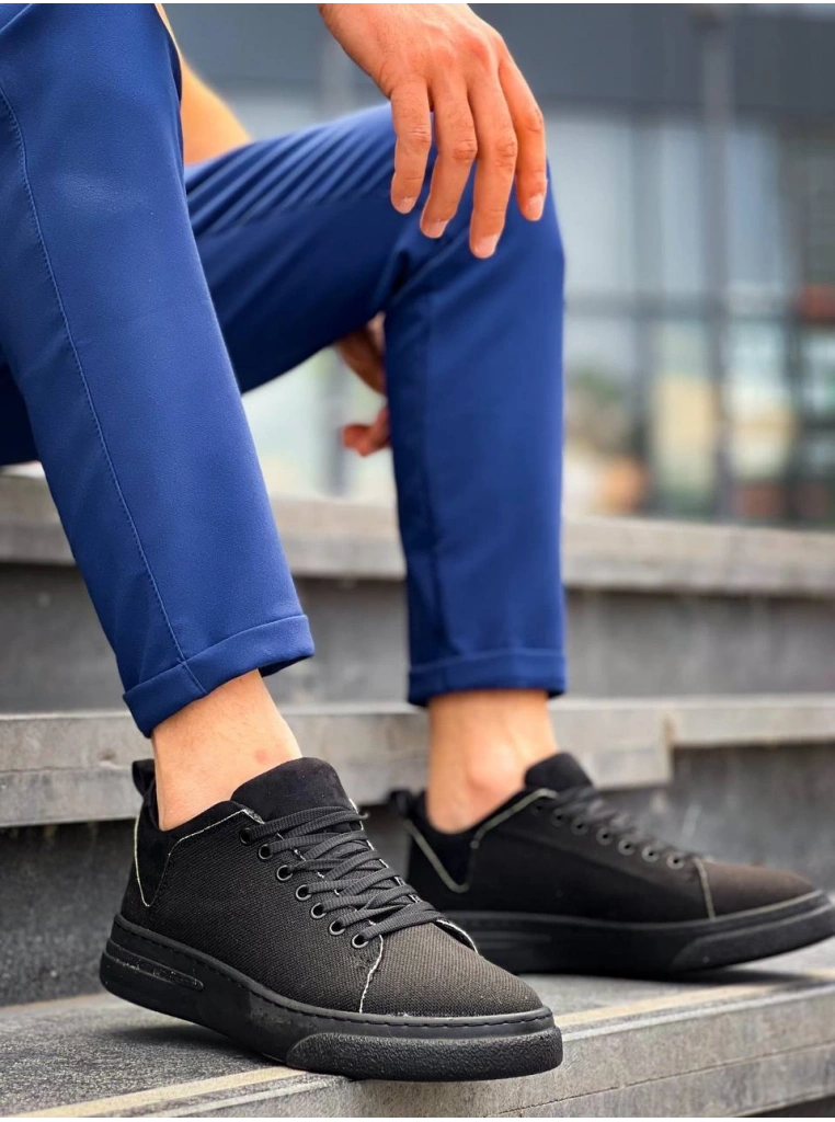 KB-X204 Kuback Siyah Keten Siyah Yüksek Taban Günlük Erkek Spor Ayakkabı