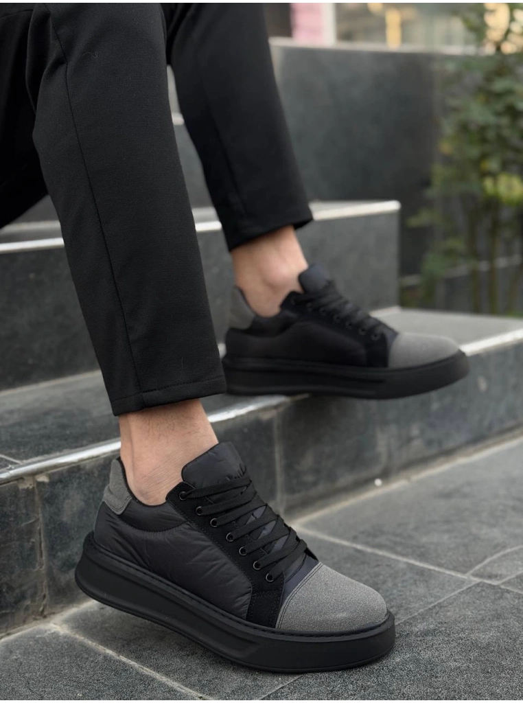KB-X46 Kuback Siyah Gri Yüksek Siyah Taban Günlük Spor Ayakkabı
